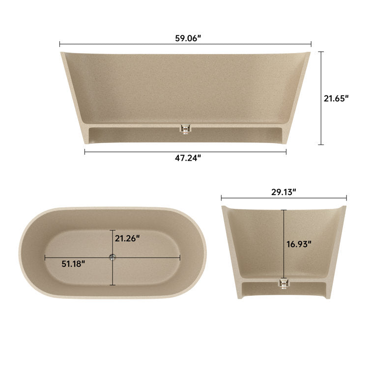 Medunjess 59'' X 29'' Concrete Freestanding Solid Surface Soaking Stone Bathtub Terrazzo