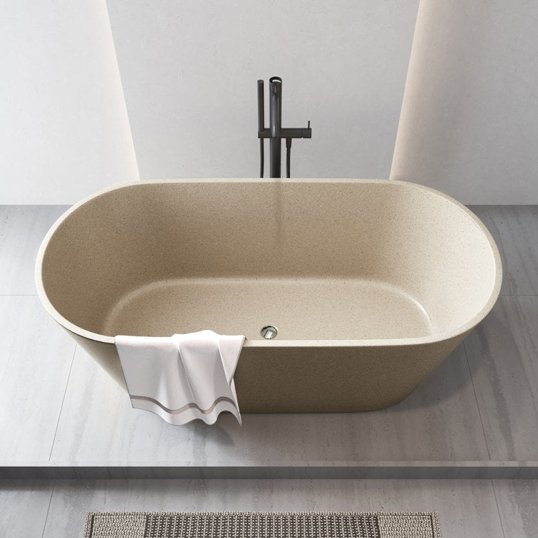 Medunjess 59'' X 29'' Concrete Freestanding Solid Surface Soaking Stone Bathtub Terrazzo