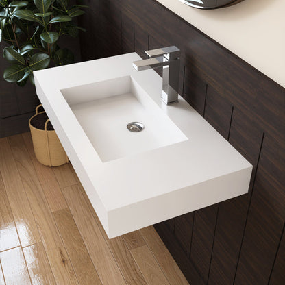 Medunjess 35'' Wall Mounted Bathroom Sink Solid Surface Sink with Faucet Hole