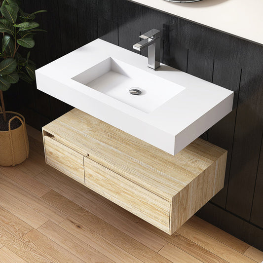 Medunjess 35'' Wall Mounted Bathroom Sink Solid Surface Sink with Faucet Hole