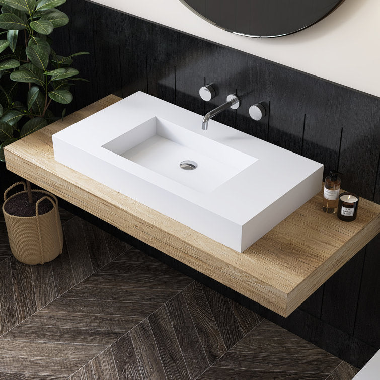 Medunjess 35'' Wall Mounted Bathroom Sink Solid Surface Rectangular Bathroom Sink