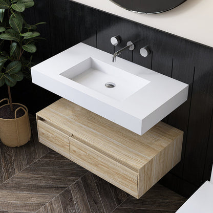 Medunjess 35'' Wall Mounted Bathroom Sink Solid Surface Rectangular Bathroom Sink