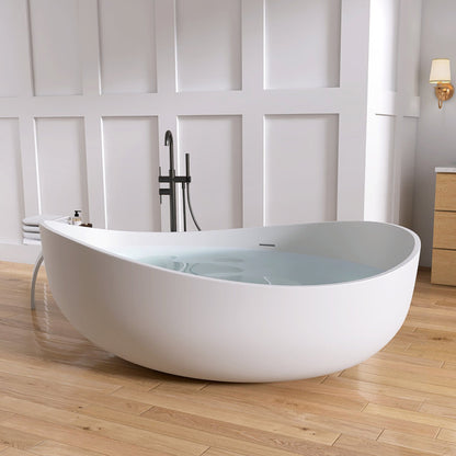 Medunjess 71'' Wavy Freestanding Tub Solid Surface Freestanding Soaking Bathtub