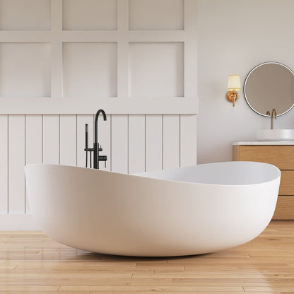 Medunjess 71'' Wavy Freestanding Tub Solid Surface Freestanding Soaking Bathtub