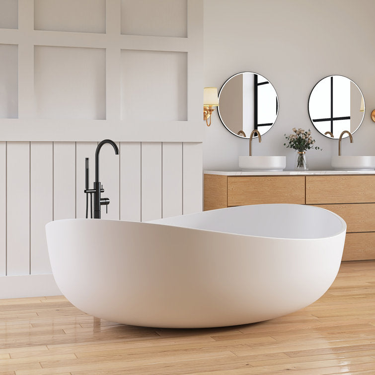 Medunjess 71'' Wavy Freestanding Tub Solid Surface Freestanding Soaking Bathtub