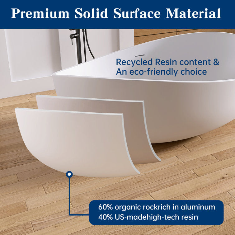 Medunjess 71'' Wavy Freestanding Tub Solid Surface Freestanding Soaking Bathtub