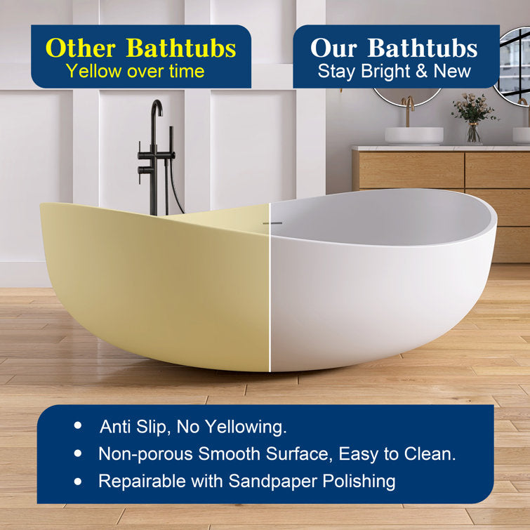 Medunjess 71'' Wavy Freestanding Tub Solid Surface Freestanding Soaking Bathtub