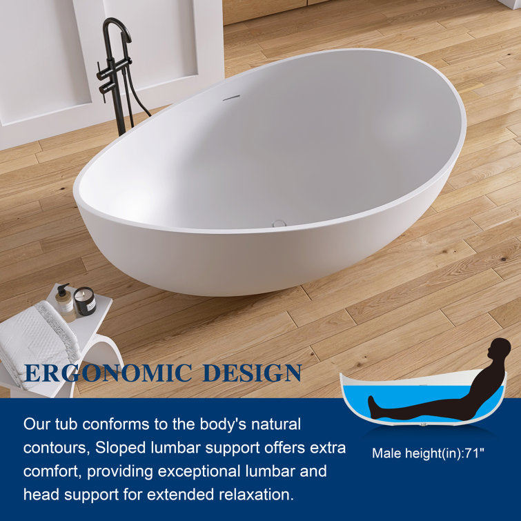 Medunjess 71'' Wavy Freestanding Tub Solid Surface Freestanding Soaking Bathtub