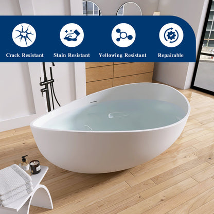 Medunjess 71'' Wavy Freestanding Tub Solid Surface Freestanding Soaking Bathtub