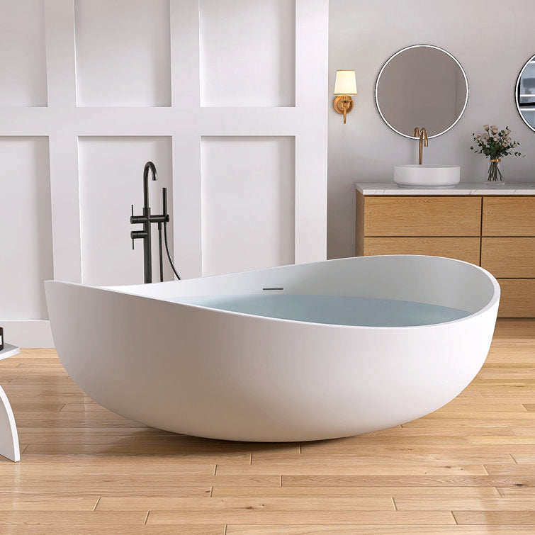 Medunjess 71'' Wavy Freestanding Tub Solid Surface Freestanding Soaking Bathtub