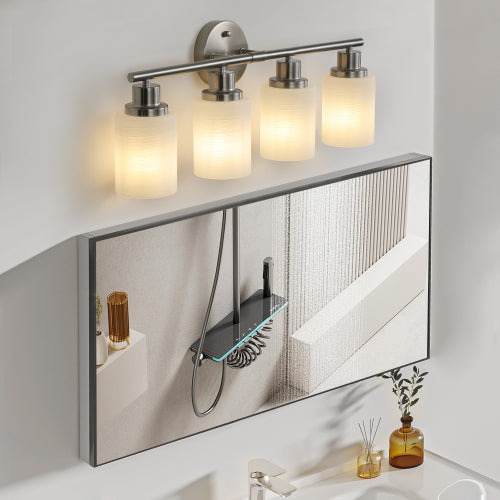 Medunjess Modern 4-Light Vanity Wall Sconce, Brushed Nickel Finish with Frosted Glass Shades for Bathroom or Hallway Lighting