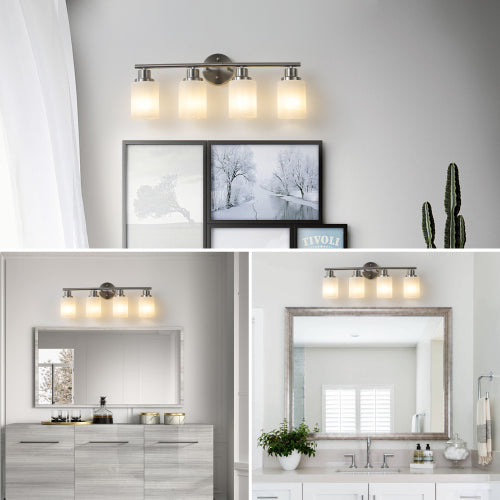 Medunjess Modern 4-Light Vanity Wall Sconce, Brushed Nickel Finish with Frosted Glass Shades for Bathroom or Hallway Lighting