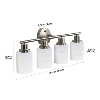 Medunjess Modern 4-Light Vanity Wall Sconce, Brushed Nickel Finish with Frosted Glass Shades for Bathroom or Hallway Lighting