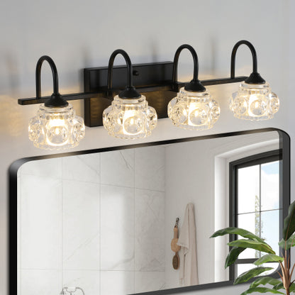 Medunjess Retro 4-Light Bathroom Vanity Light Fixture - Black Finish with Crystal Glass Shades