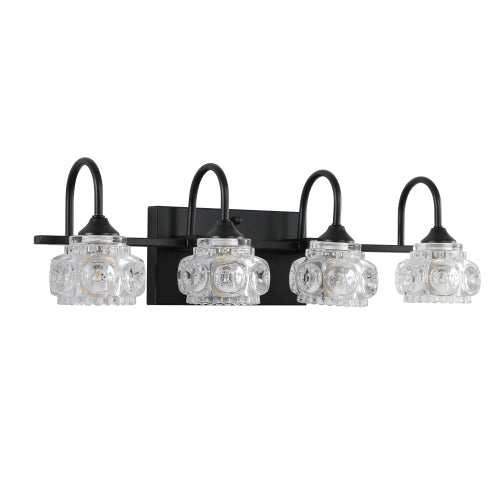 Medunjess Retro 4-Light Bathroom Vanity Light Fixture - Black Finish with Crystal Glass Shades