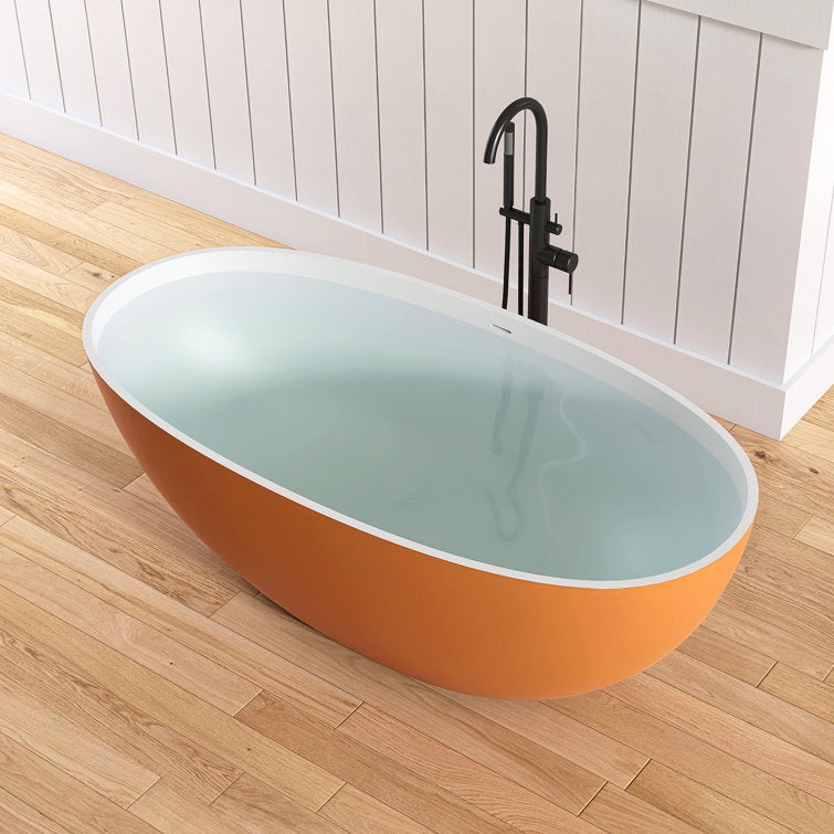 Medunjess 61'' Freestanding Bathtub Solid Surface Freestanding Soaking Tub