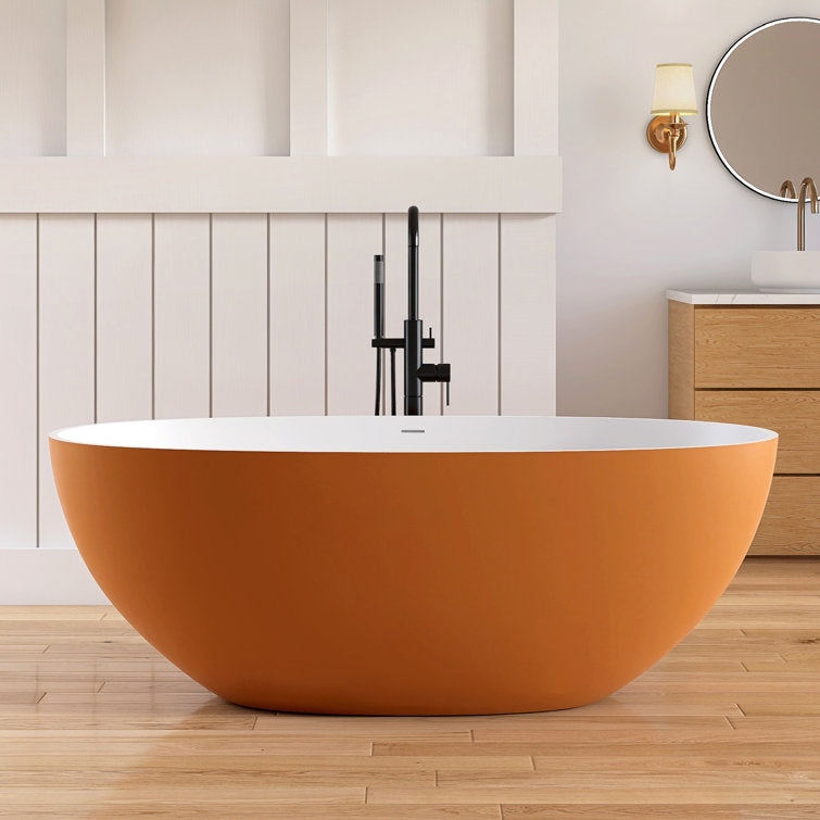 Medunjess 61'' Freestanding Bathtub Solid Surface Freestanding Soaking Tub