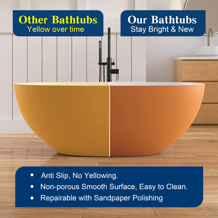 Medunjess 61'' Freestanding Bathtub Solid Surface Freestanding Soaking Tub