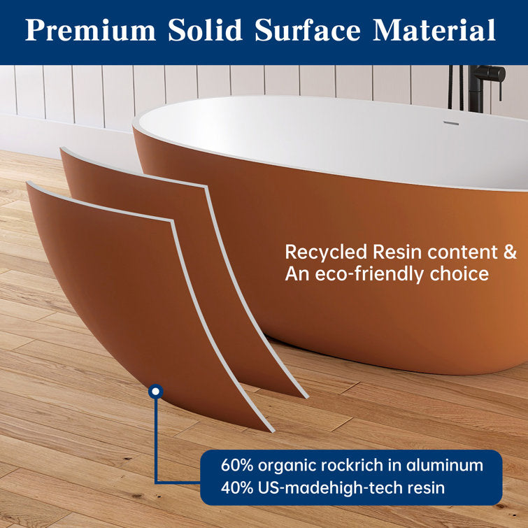 Medunjess 61'' Freestanding Bathtub Solid Surface Freestanding Soaking Tub