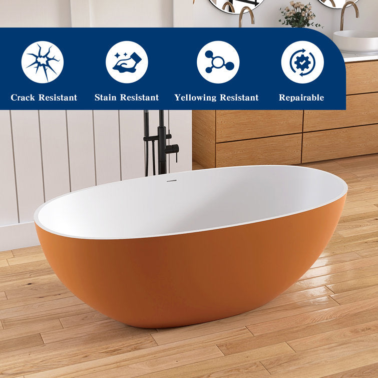 Medunjess 61'' Freestanding Bathtub Solid Surface Freestanding Soaking Tub