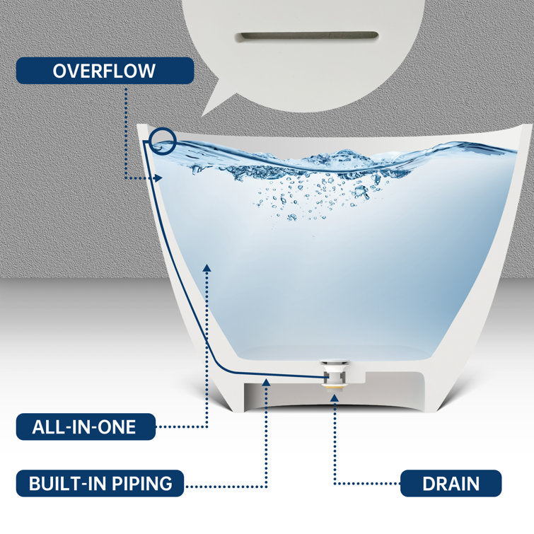 Medunjess 61'' Freestanding Bathtub Solid Surface Freestanding Soaking Tub