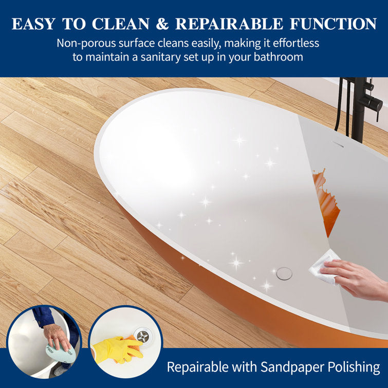 Medunjess 61'' Freestanding Bathtub Solid Surface Freestanding Soaking Tub