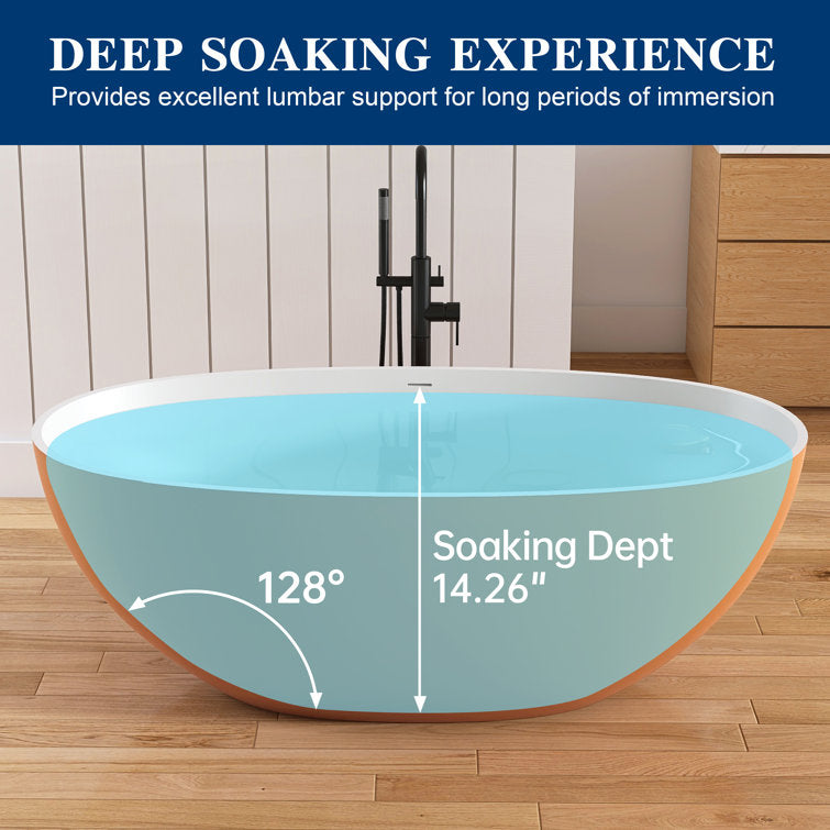 Medunjess 61'' Freestanding Bathtub Solid Surface Freestanding Soaking Tub