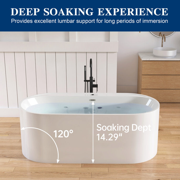 Medunjess 67' Freestanding Wirlpool Bathtub Acrylic Freestanding Soaking Tub