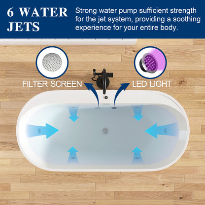 Medunjess 67' Freestanding Wirlpool Bathtub Acrylic Freestanding Soaking Tub