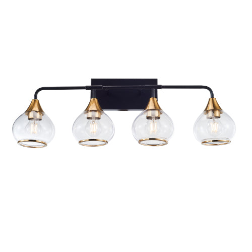 Medunjess Home Decorative Bedroom Bathroom Vanity Light Matte Black Antique Brass Iron Glass 4-Light E26 Bulb Wall Mounted Light