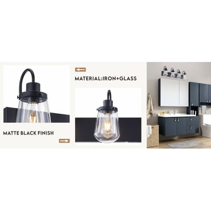 Medunjess Indoor Modern Bedroom Wall Lamp In Matte Black, Iron Clear Glass Shade,4-Lights E26 Bulb Bathroom Vanity Light