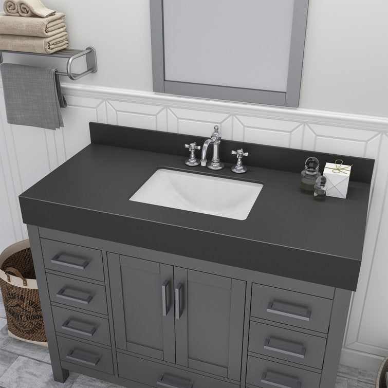 Medunjess 49'' Bathroom Vanity Top with Backsplash Wall Mounted Bathroom Sink Black