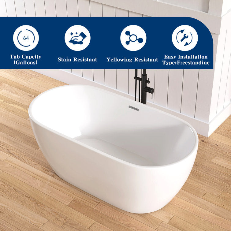 Medunjess 59'‘ Freestanding Soaking Acrylic Bathtub