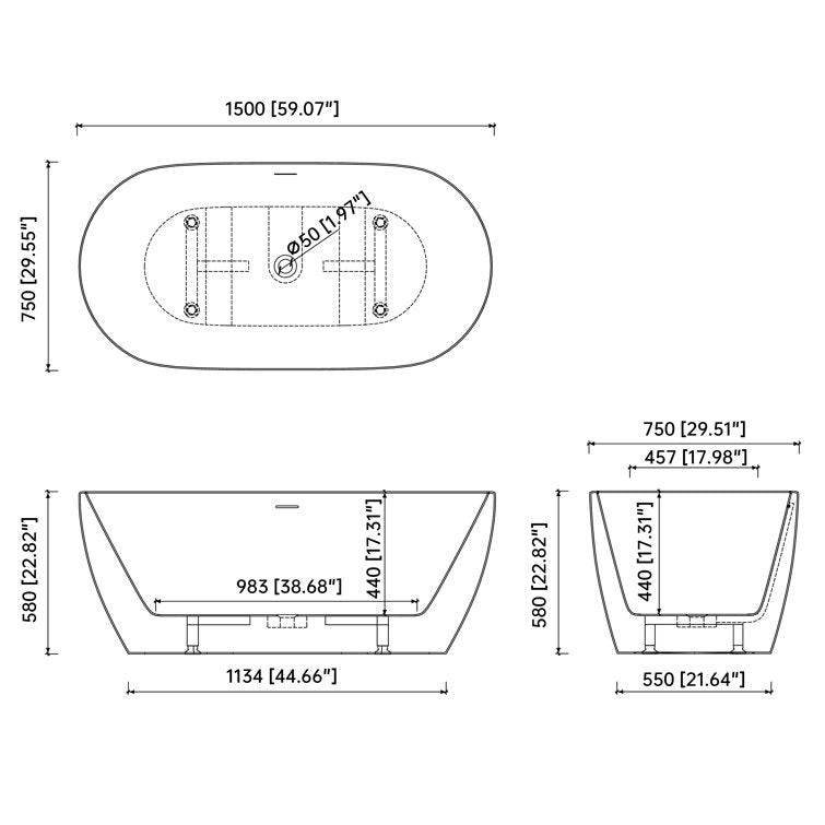 Medunjess 59'‘ Freestanding Soaking Acrylic Bathtub