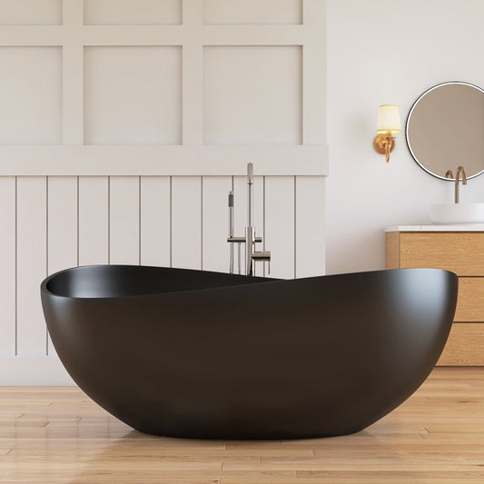 Medunjess 63" Wavy Freestanding Tub Solid Surface Freestadning Stone Resin Soaking Bathtub