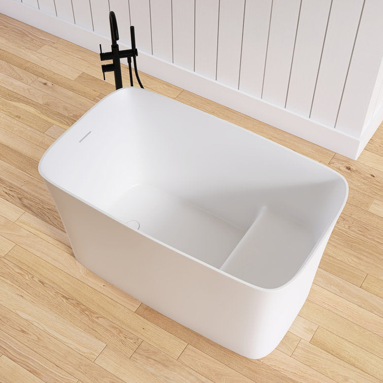 Medunjess 47'' Japanese Freestanding Tub With Seat Solid Surface Rectangular Soaking Bathtub