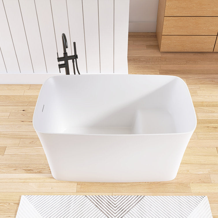 Medunjess 47'' Japanese Freestanding Tub With Seat Solid Surface Rectangular Soaking Bathtub