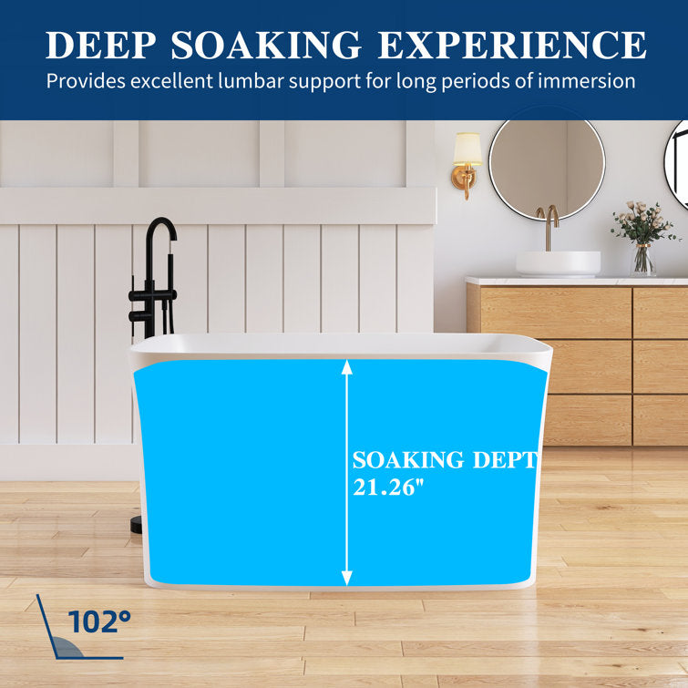 Medunjess 47'' Japanese Freestanding Tub With Seat Solid Surface Rectangular Soaking Bathtub