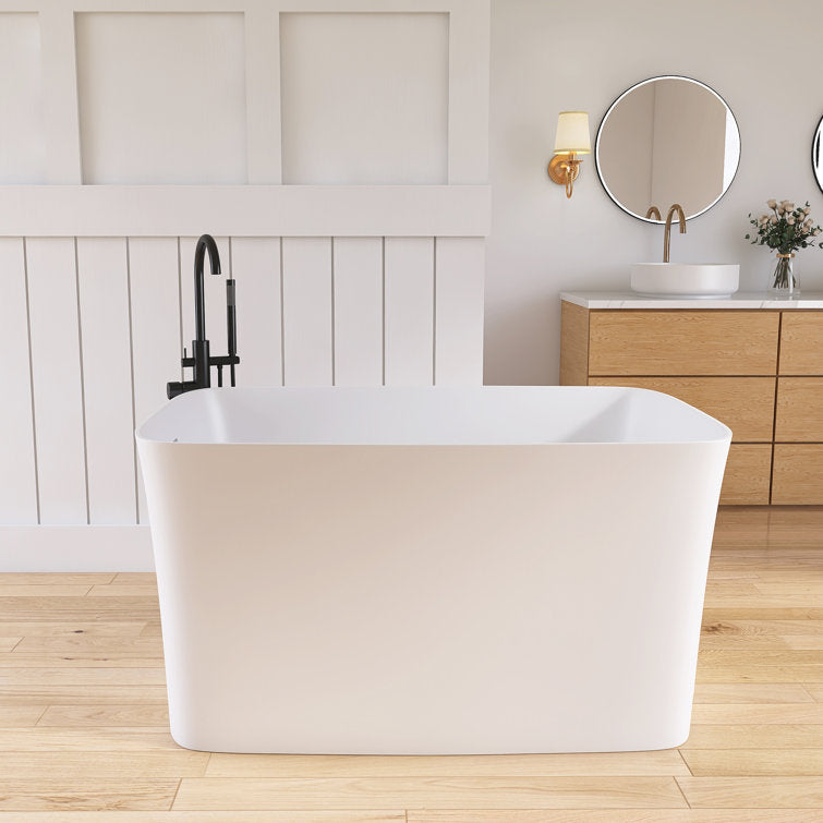 Medunjess 47'' Japanese Freestanding Tub With Seat Solid Surface Rectangular Soaking Bathtub