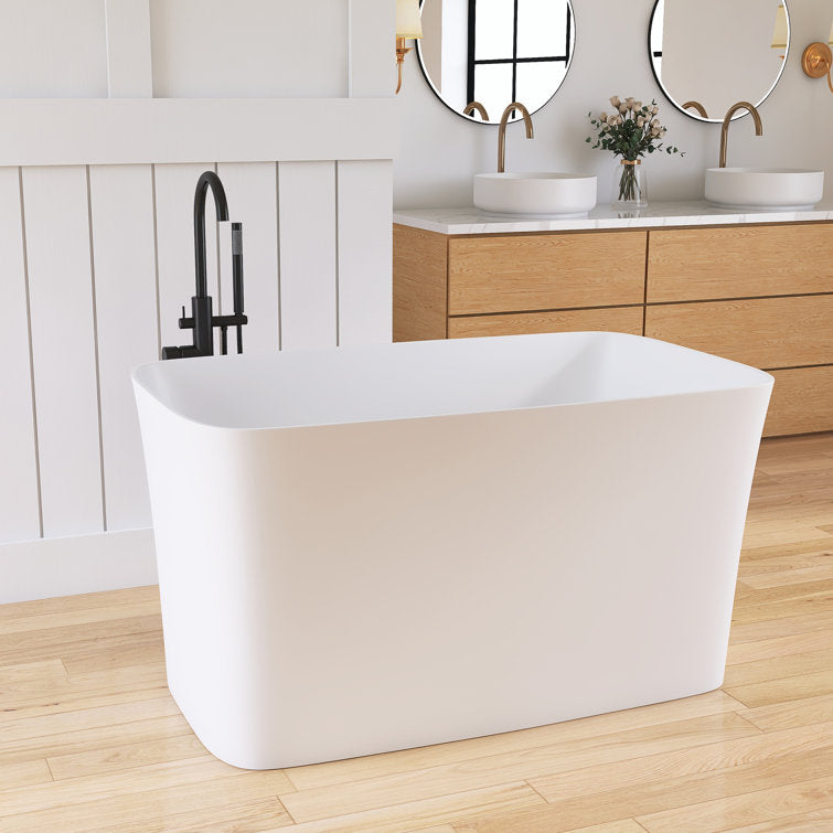 Medunjess 47'' Japanese Freestanding Tub With Seat Solid Surface Rectangular Soaking Bathtub