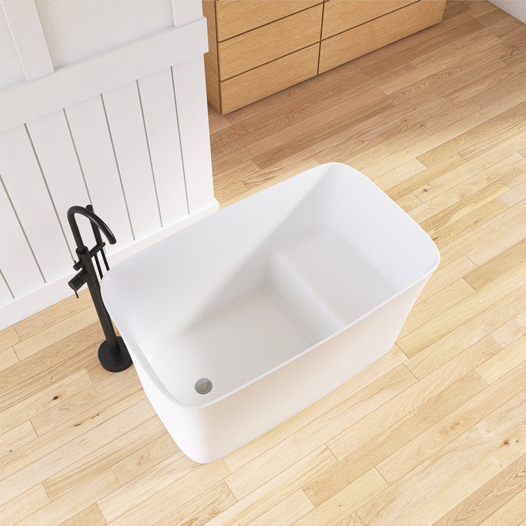 Medunjess 47'' Japanese Freestanding Tub With Seat Solid Surface Rectangular Soaking Bathtub