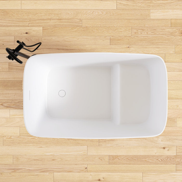 Medunjess 47'' Japanese Freestanding Tub With Seat Solid Surface Rectangular Soaking Bathtub