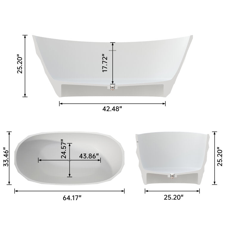 Medunjess 64'' Freestanding Tub Solid Surface Freestnanding Soaking Tub