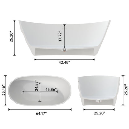 Medunjess 64'' Freestanding Tub Solid Surface Freestnanding Soaking Tub