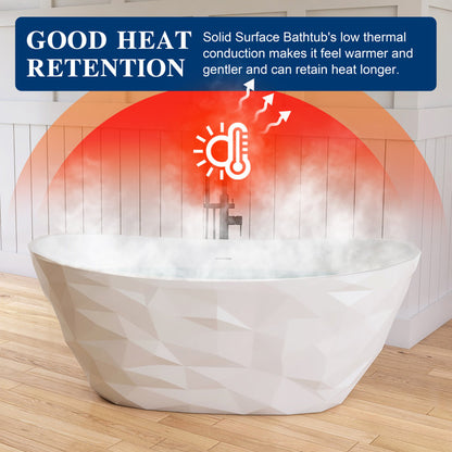 Medunjess 64'' Freestanding Tub Solid Surface Freestnanding Soaking Tub