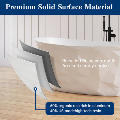 Medunjess 64'' Freestanding Tub Solid Surface Freestnanding Soaking Tub