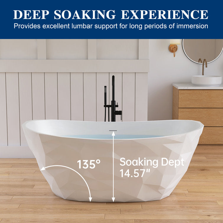 Medunjess 64'' Freestanding Tub Solid Surface Freestnanding Soaking Tub