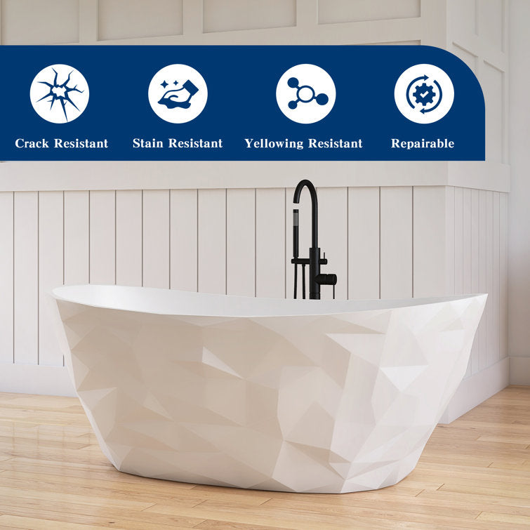 Medunjess 64'' Freestanding Tub Solid Surface Freestnanding Soaking Tub