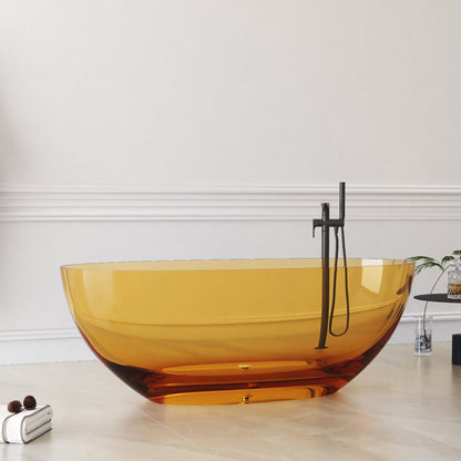 Medunjess 61'' Freestanding Tub Solid Surface Freestanding Soaking Bathtub