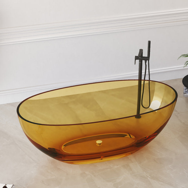 Medunjess 61'' Freestanding Tub Solid Surface Freestanding Soaking Bathtub